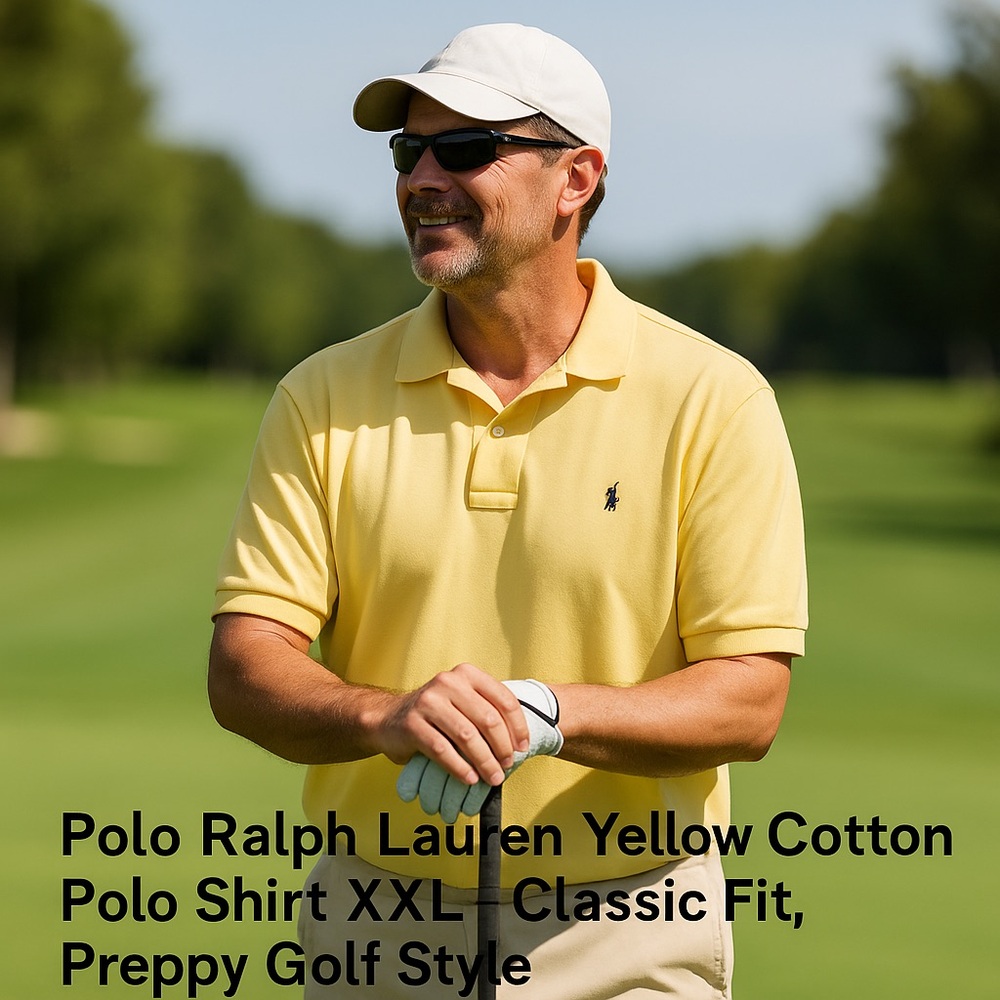 Polo Ralph Lauren Yellow Cotton Polo Shirt XXL Classic Fit, Preppy Golf Style